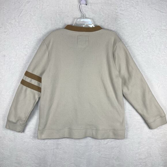 DR Essentials Mens L Ivory Tan Fleece Varsity Letter Cardigan Sweater College - Picture 5 of 10